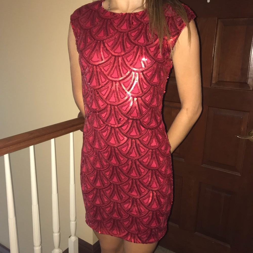 Short Red Sequined cocktail dress